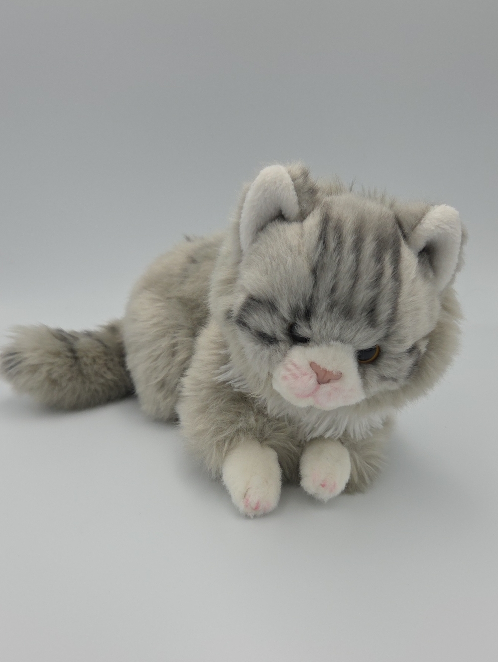 Demdaco Gray and White Tabby Plush Cat with Pink Nose